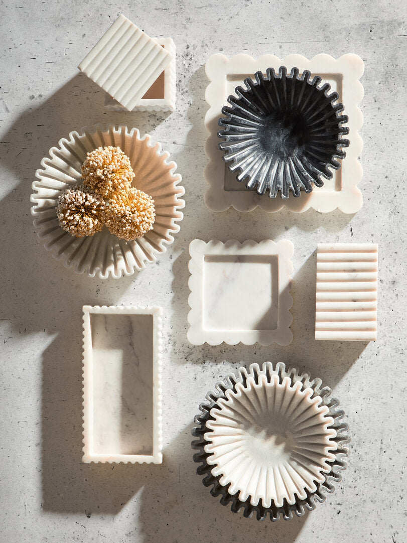 Savio White Marble Square Large Tray with Scallop Edges - Lifestyle