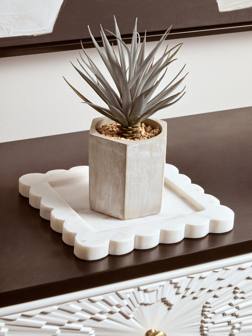 Savio White Marble Square Small Tray with Scallop Edges - Lifestyle