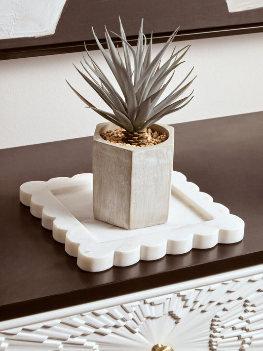 Savio White Marble Square Small Tray with Scallop Edges - Lifestyle