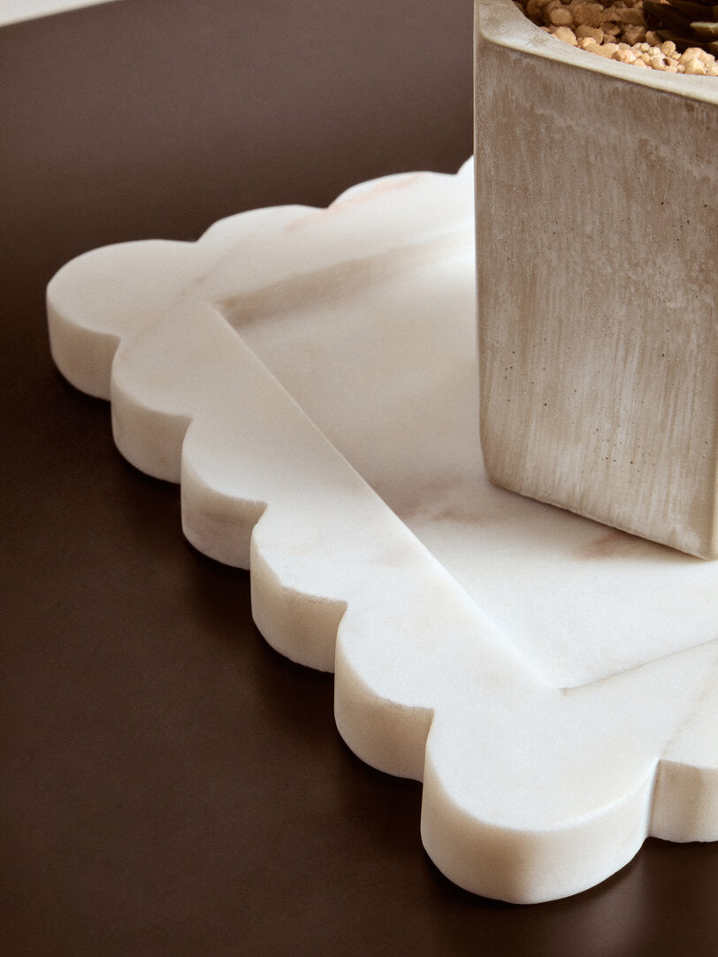 Savio White Marble Square Small Tray with Scallop Edges - Lifestyle