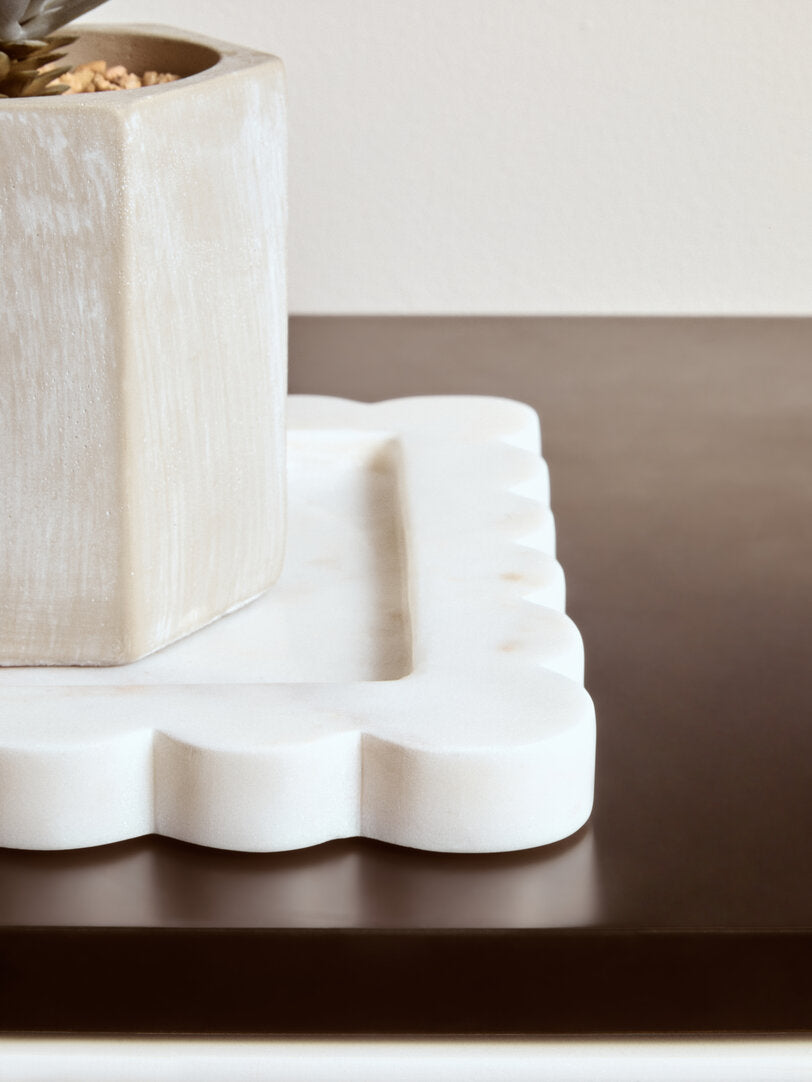 Savio White Marble Square Small Tray with Scallop Edges