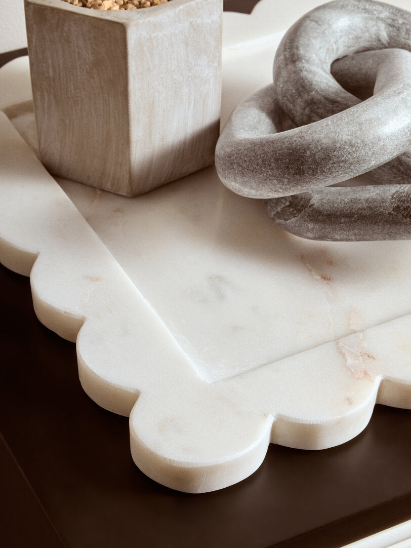 Savio White Marble Square Large Tray with Scallop Edges - Lifestyle