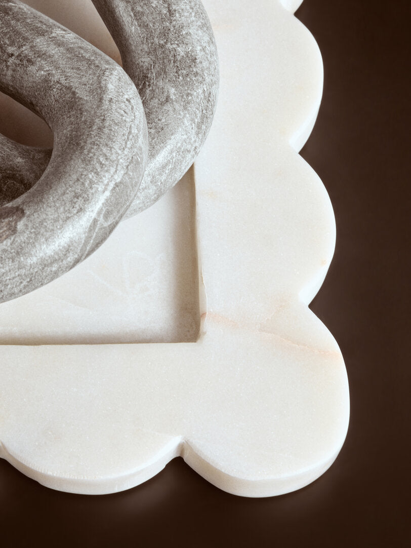 Savio White Marble Square Large Tray with Scallop Edges