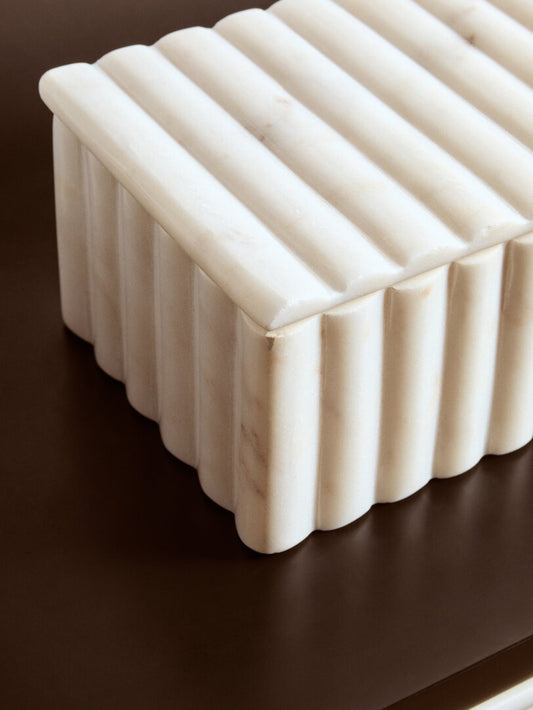 Savio Rectangular White Fluted Marble Box - Lifestyle