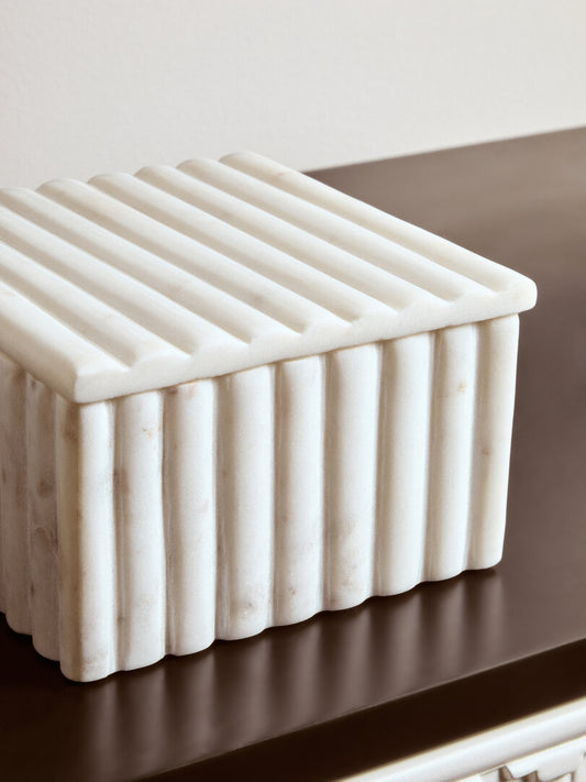 Savio Square White Fluted Marble Box - Lifestyle