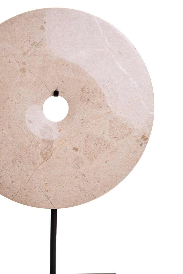 Zoro Large Cream Marble Round Dia 30cm Disc Sculpture - Macro