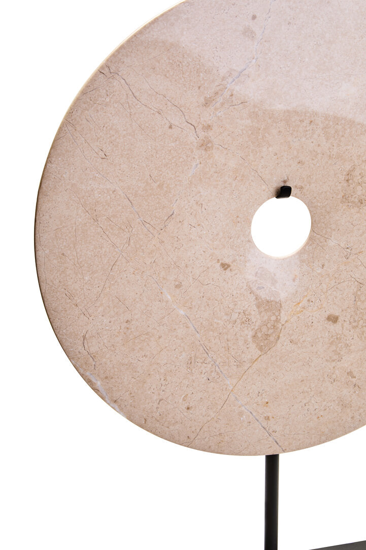 Zoro Large Cream Marble Round Dia 30cm Disc Sculpture - Macro