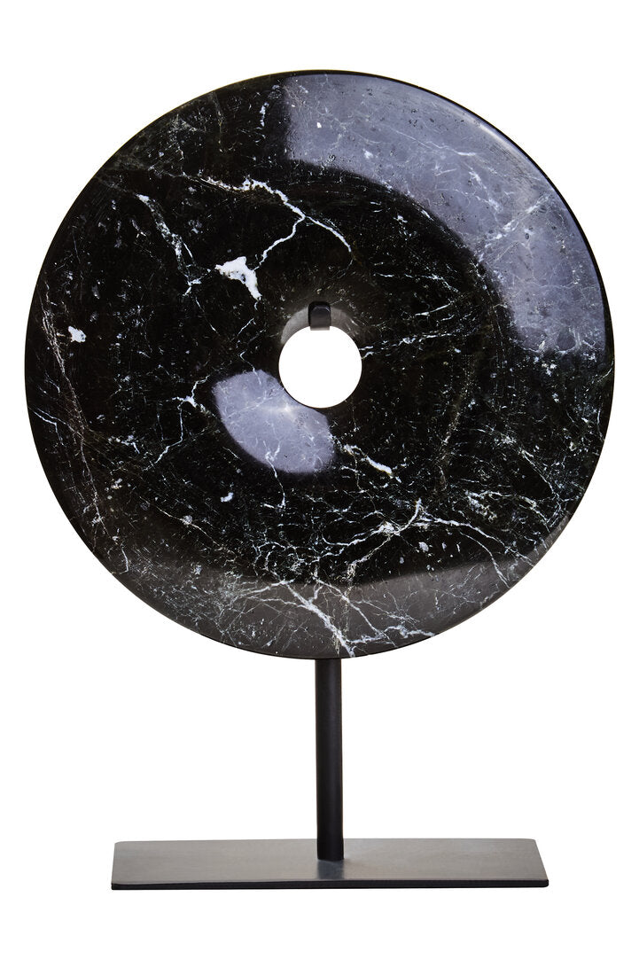 Salmo Small Black Marble Round Dia 20cm Disc Sculpture - Main