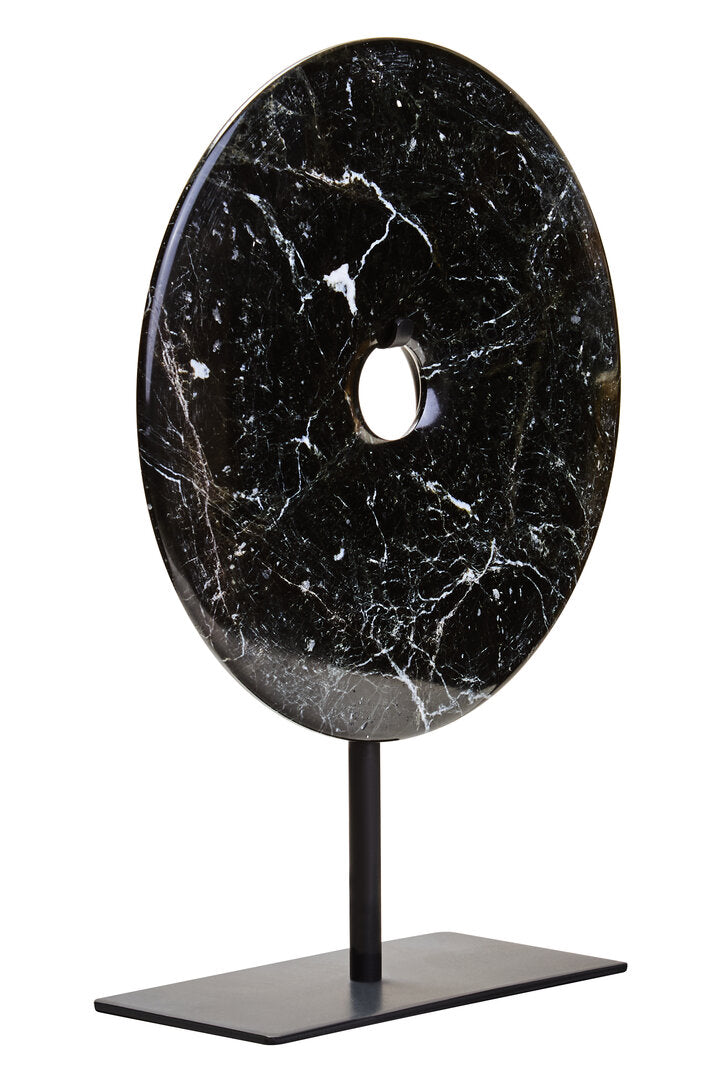 Salmo Small Black Marble Round Dia 20cm Disc Sculpture - Additional