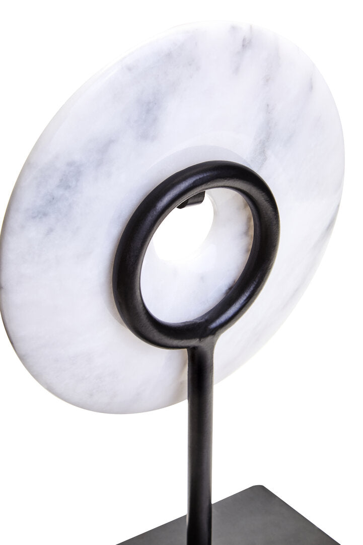 Zoro Extra Small Round Dia 15cm Grey Marble Disc Sculpture - Macro