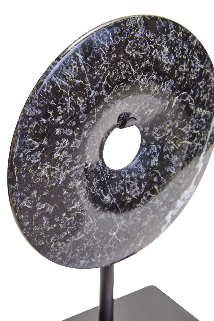 Salmo Extra Small Black Marble Round Dia 15cm Disc Sculpture - Macro