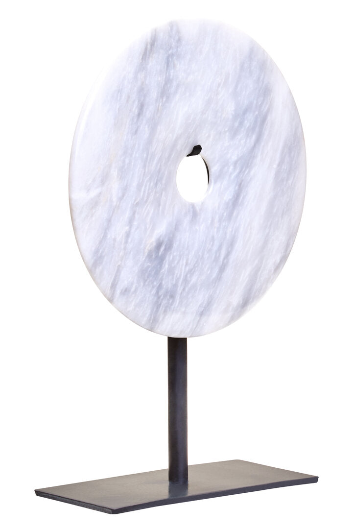 Zoro Small Round Dia 20cm White Marble Disc Sculpture - Additional