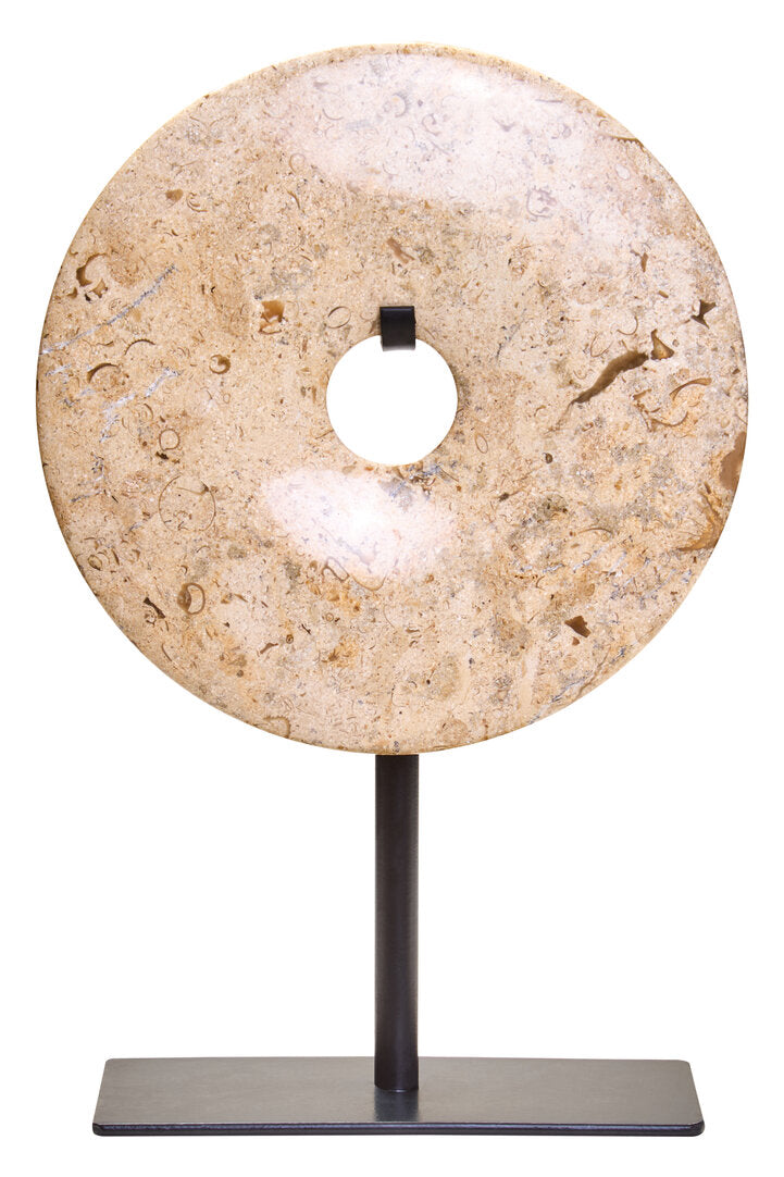 Zoro Small Natural Speckled Marble Round Dia 20cm Disc Sculpture - Main