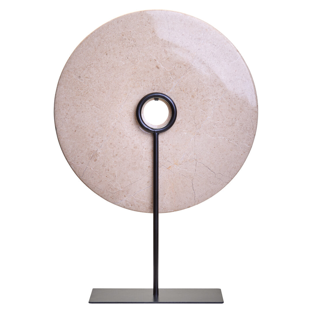 Zoro Extra Large Cream Round Dia 35cm Marble Disc Sculpture - Additional