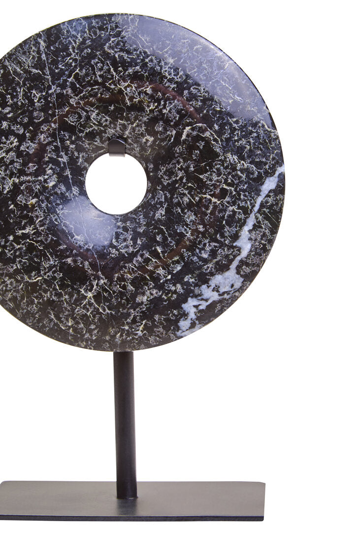 Salmo Extra Small Black Marble Round Dia 15cm Disc Sculpture - Macro
