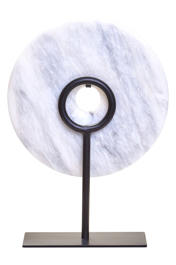 Zoro Small Round Dia 20cm White Marble Disc Sculpture - Additional