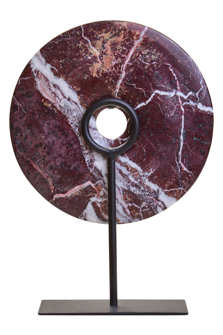 Salmo Medium Red Marble Round Dia 25cm Disc Sculpture - Additional