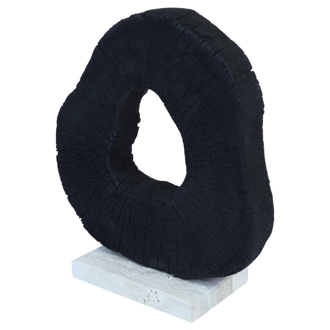 Tibor Black Mango Wood Sculpture with Travertine Base - Additional