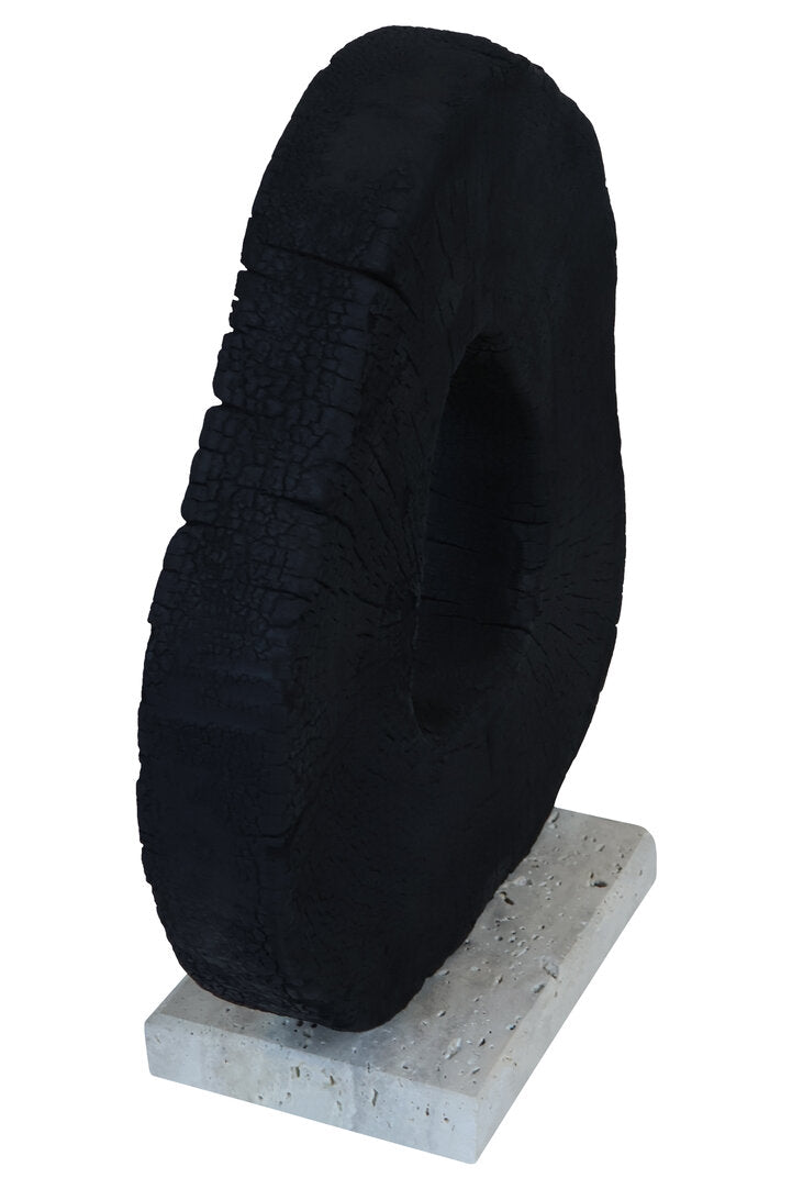 Tibor Black Mango Wood Sculpture with Travertine Base - Additional