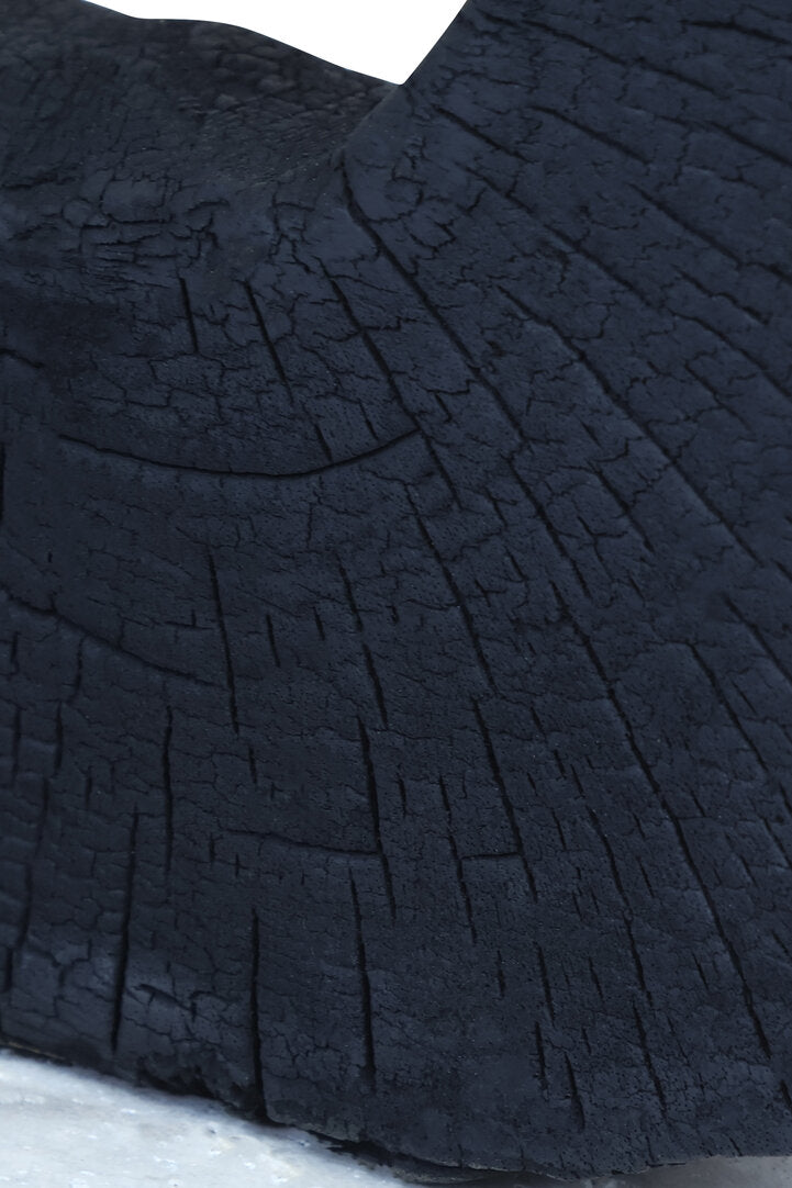 Tibor Black Mango Wood Sculpture with Travertine Base - Macro