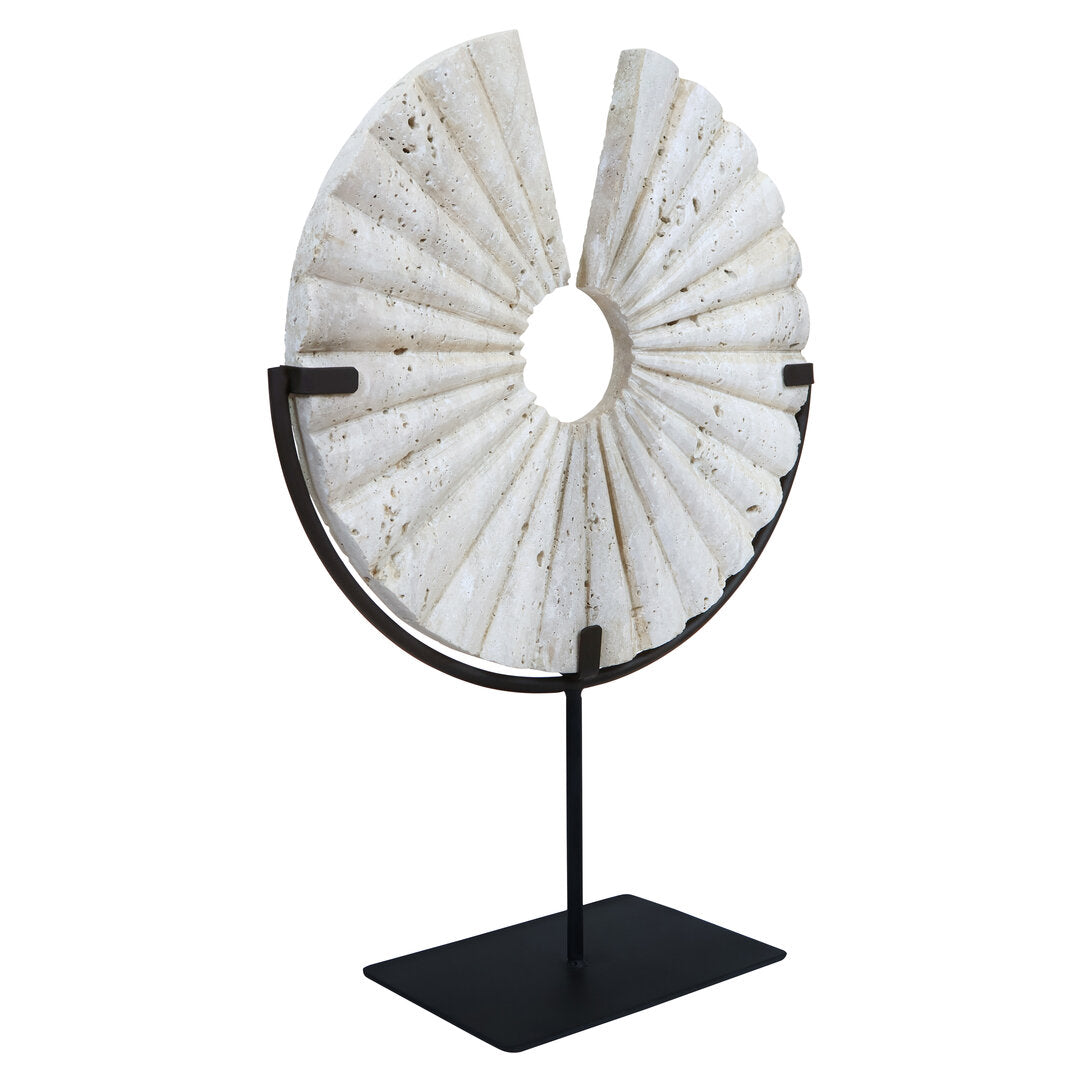 Tibor Travertine Disc Sculpture with Black Metal Base - Additional