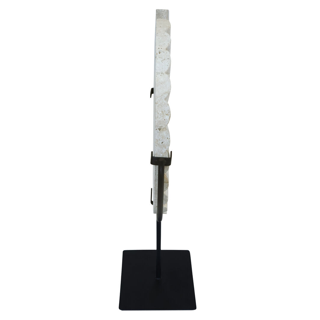 Tibor Travertine Disc Sculpture with Black Metal Base - Additional