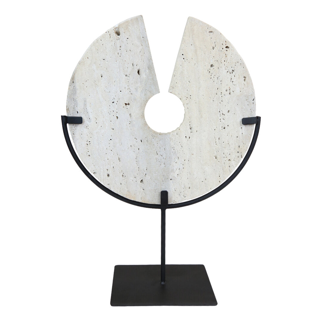 Tibor Travertine Disc Sculpture with Black Metal Base - Additional