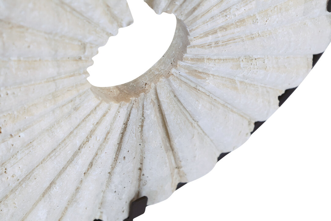 Tibor Travertine Disc Sculpture with Black Metal Base - Macro