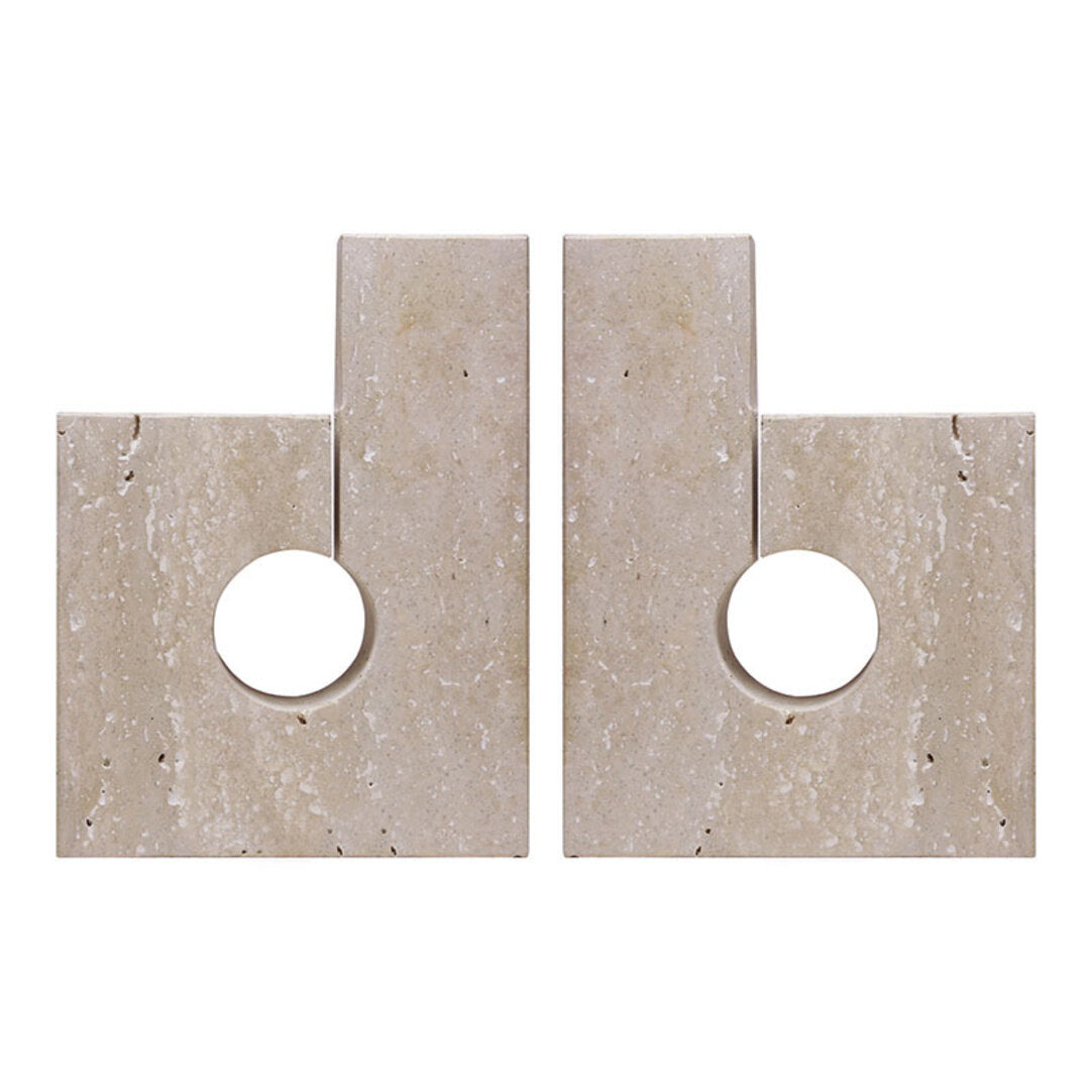 Tibor Set Of Two Sculptural Travertine Bookends
