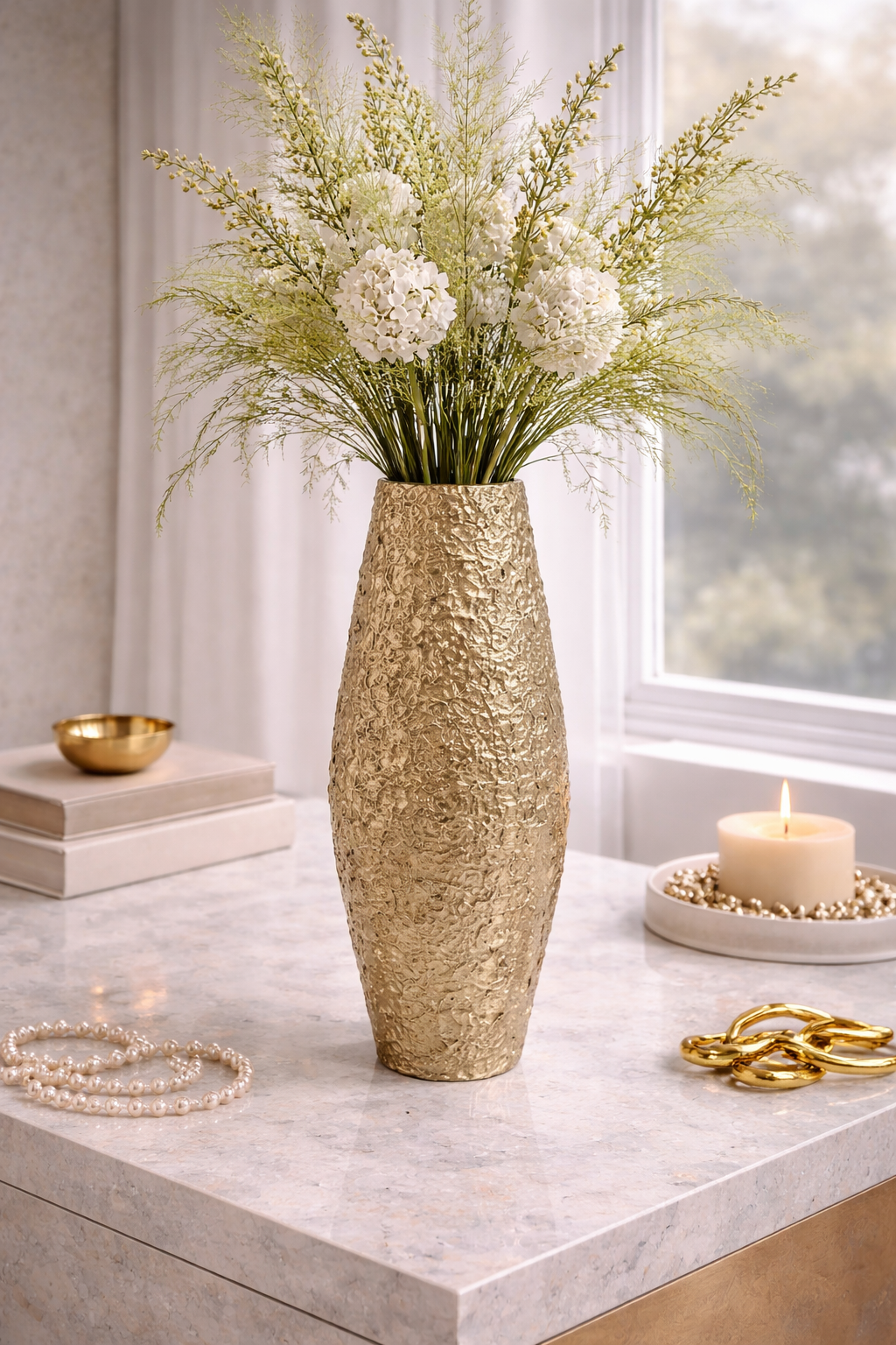Akola Large Gold Textured Metal Vase