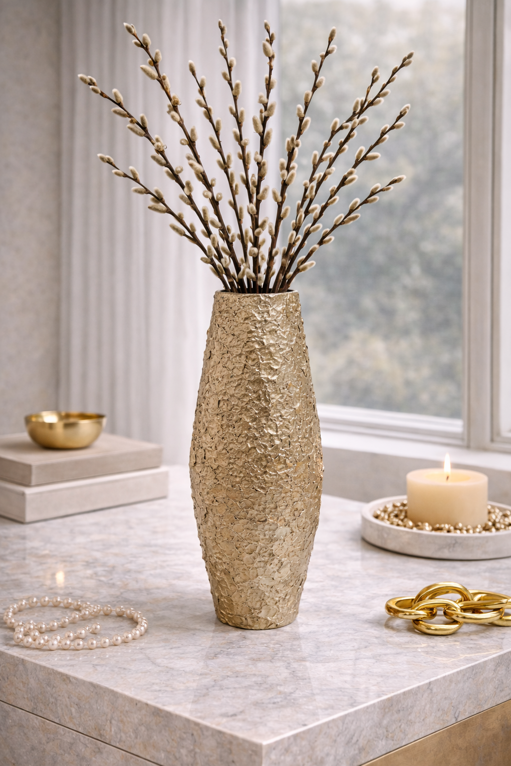 Akola Large Gold Textured Metal Vase