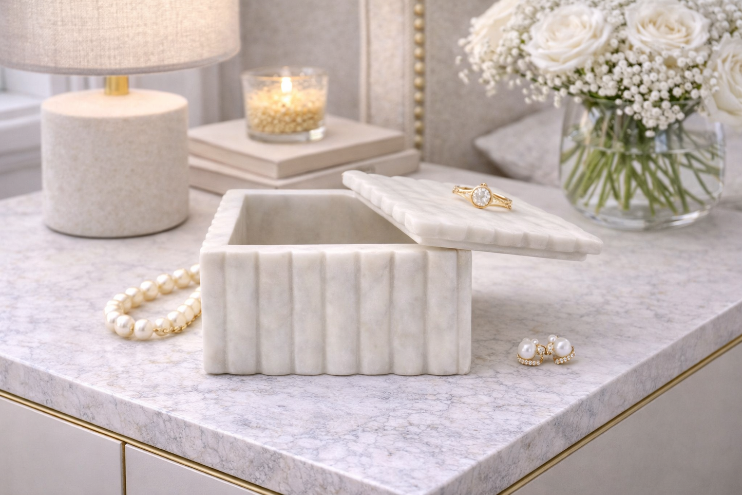 Oxana Small Ribbed Marble Trinket Box