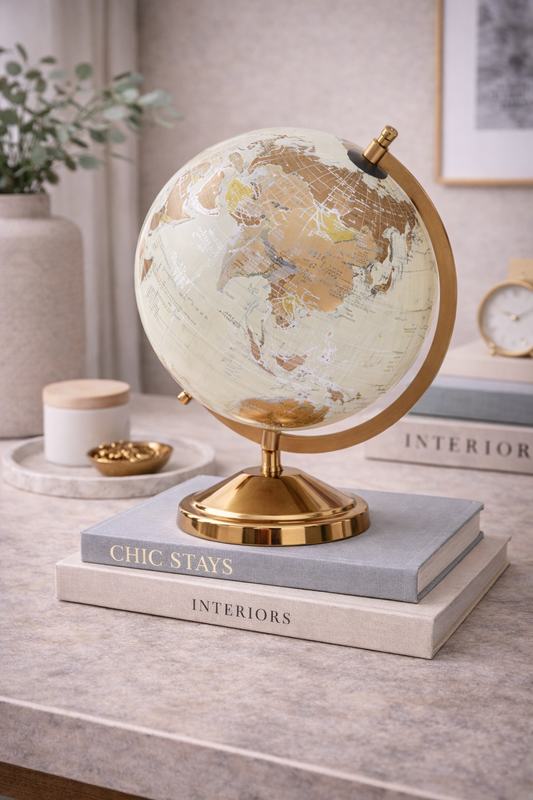 Churchill Antique White Globe on Gold Stand