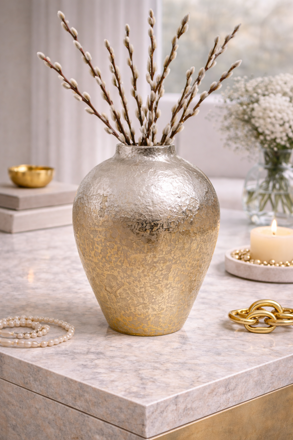 Dion Large Ombre Silver and Gold Finish Vase