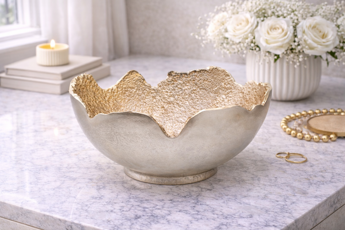 Dion Large Two Toned Silver and Gold Finish Bowl