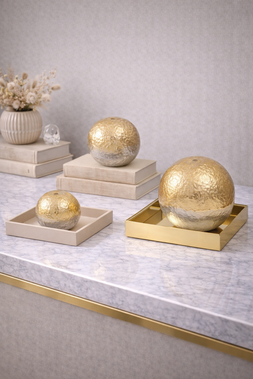 Dion Set of Three Ombre Silver and Gold Finish Deco Balls