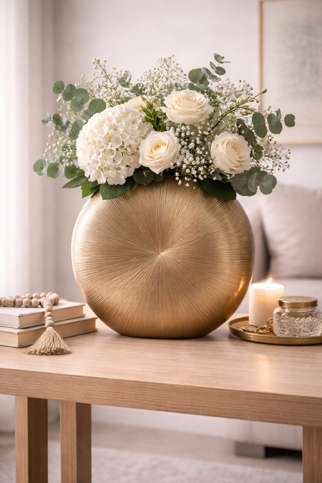 Estrella Large Gold Finish Round Vase