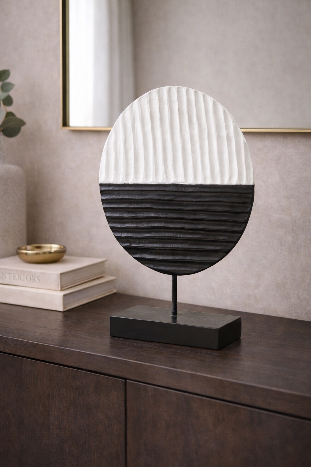 Fidel Black and White Mango Wood Round Sculpture
