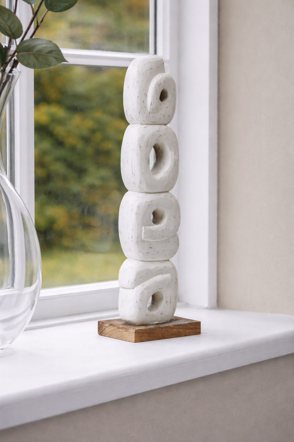 Fidel Rustic White Mango Wood Ring Sculpture