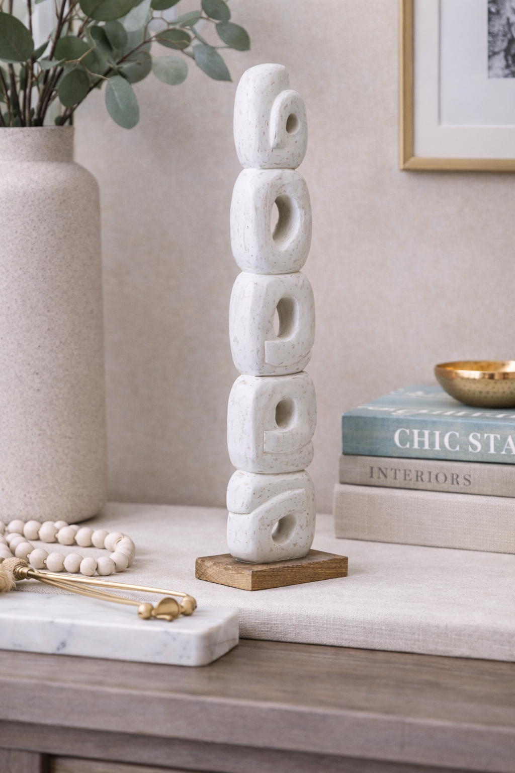 Fidel Rustic White Mango Wood Ring Sculpture