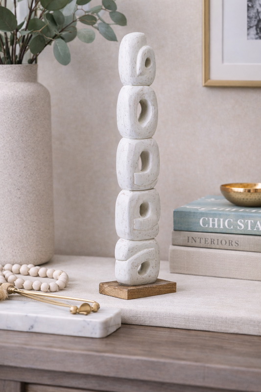 Fidel Rustic White Mango Wood Ring Sculpture