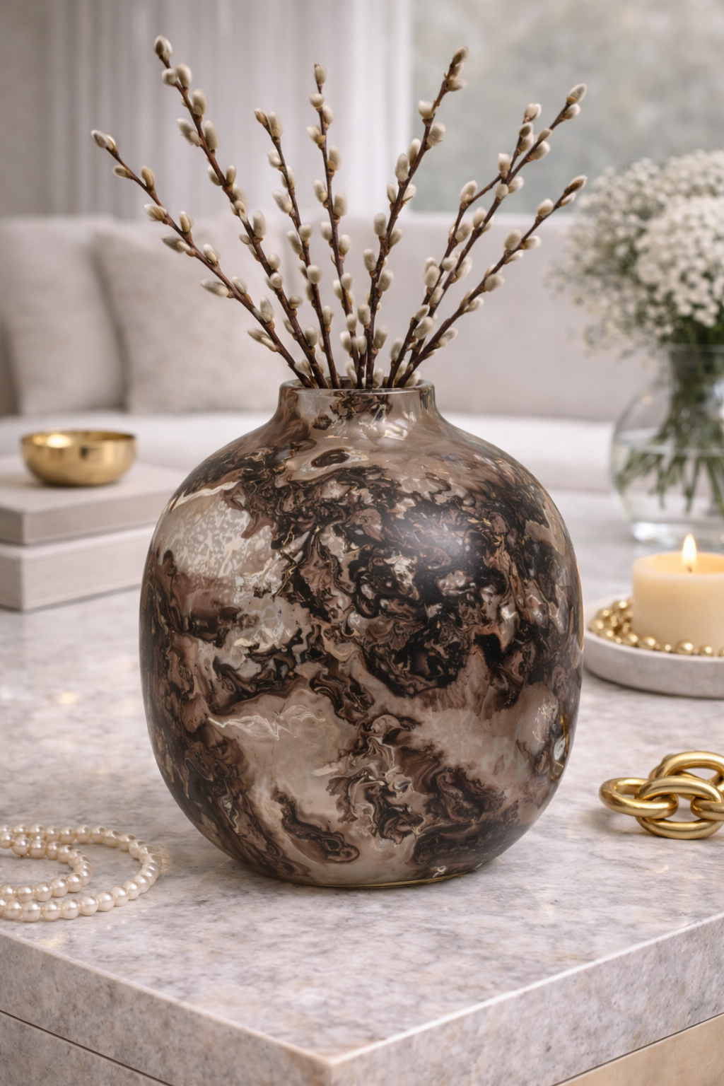 Garan Brown Marble Effect Glass Vase
