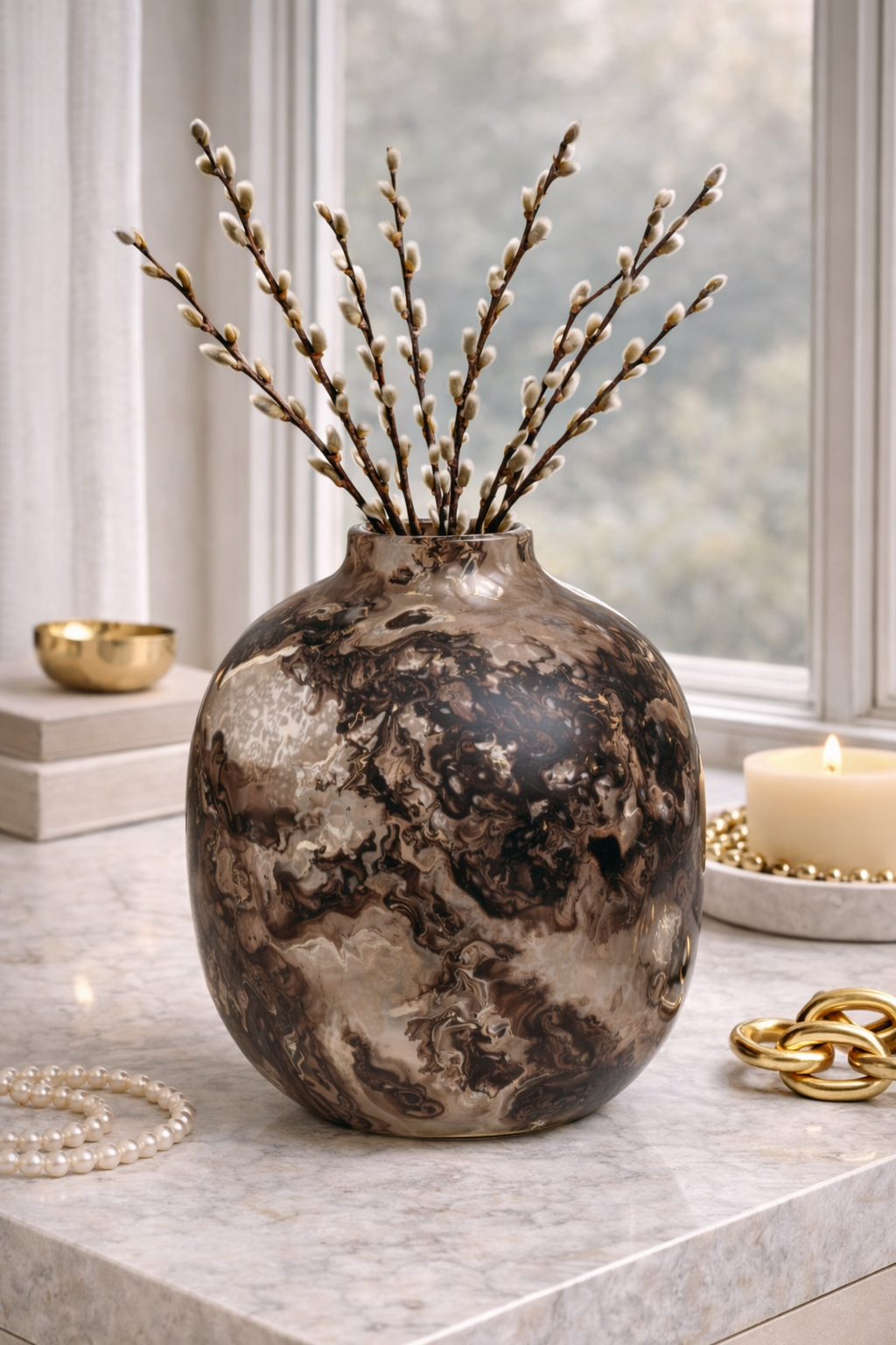 Garan Brown Marble Effect Glass Vase