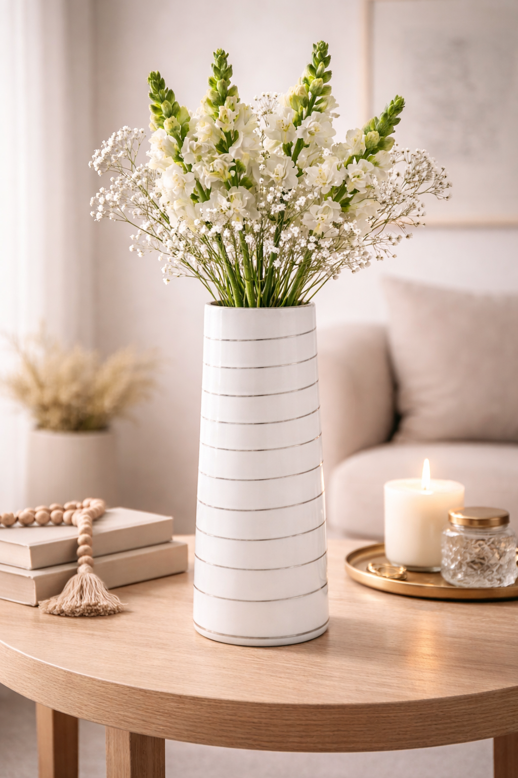 Haldis Small White and Silver Ceramic Vase