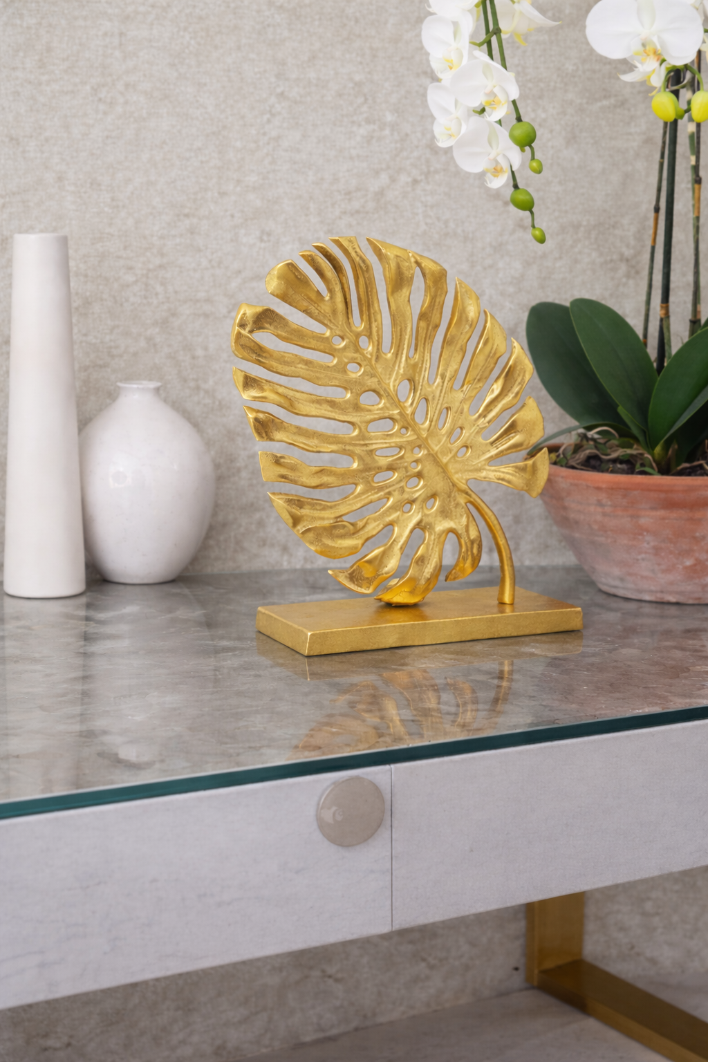 Lena Prato Gold Finish Monstera Leaf Sculpture