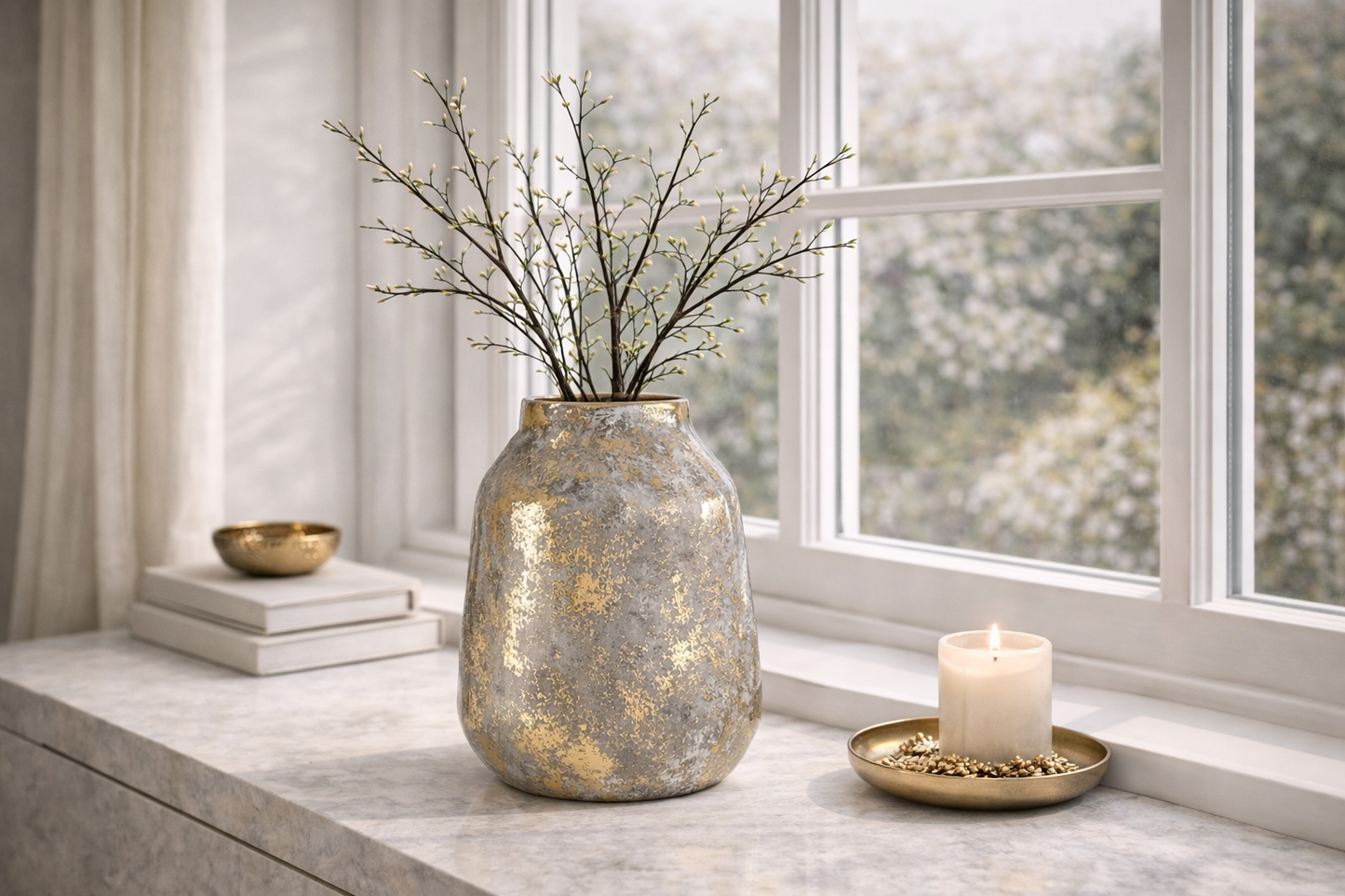 Orvena Medium Grey and Gold Ceramic Vase
