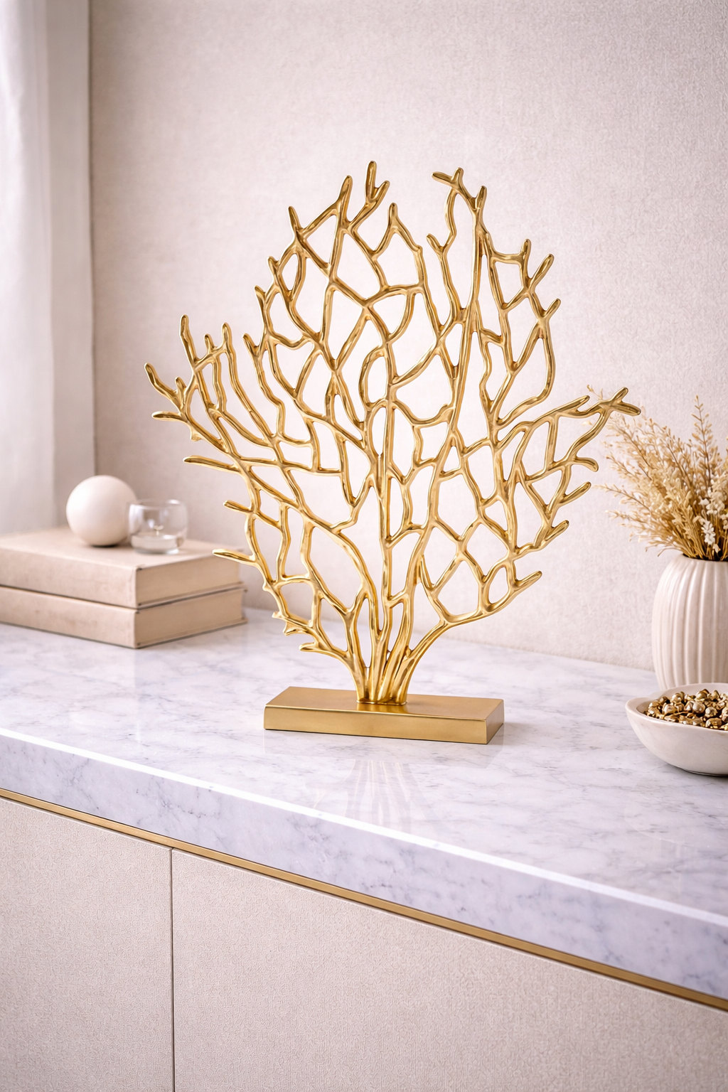 Prato Small Gold Finish Coral Sculpture