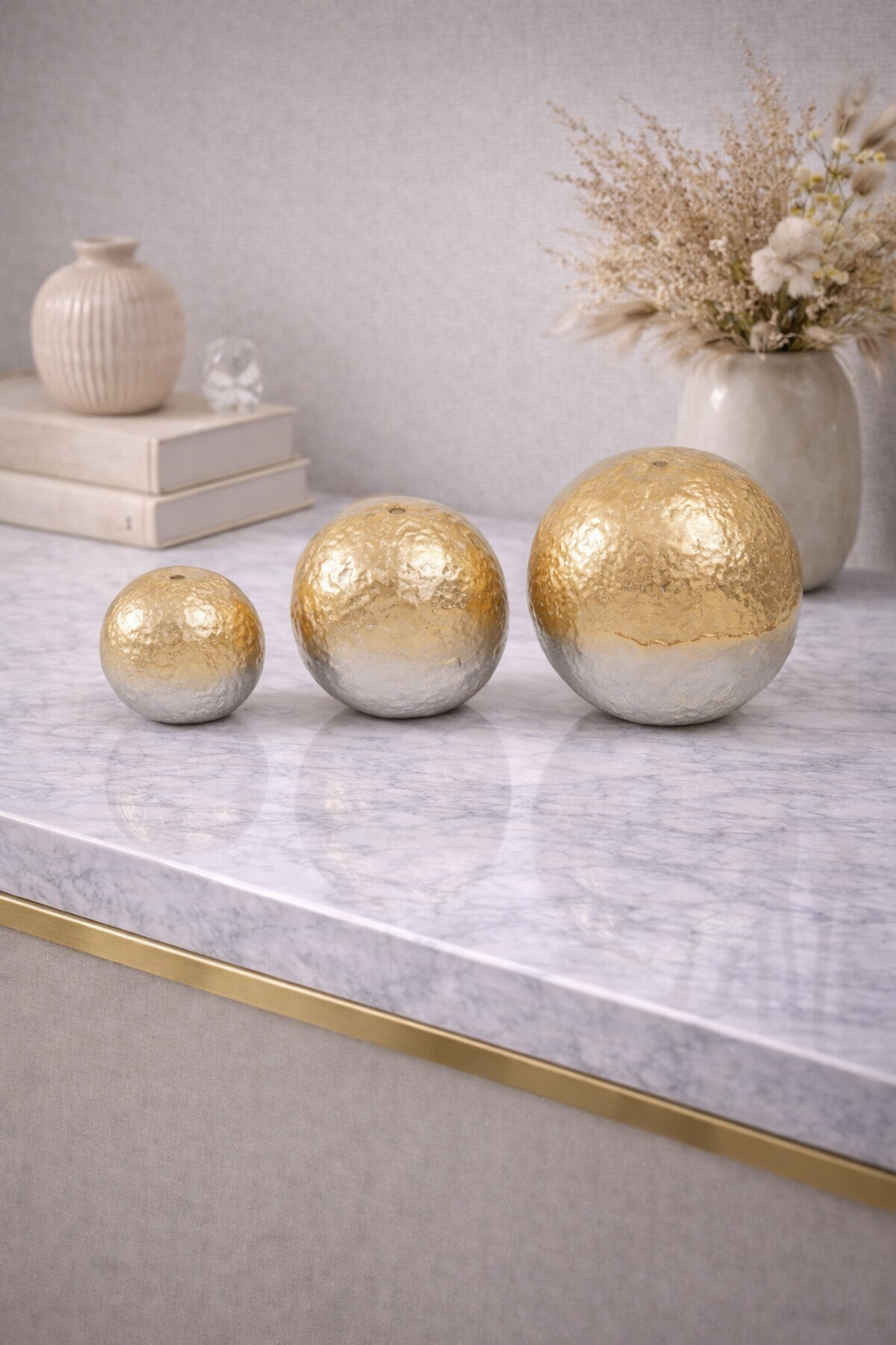 Dion Set of Three Ombre Silver and Gold Finish Deco Balls
