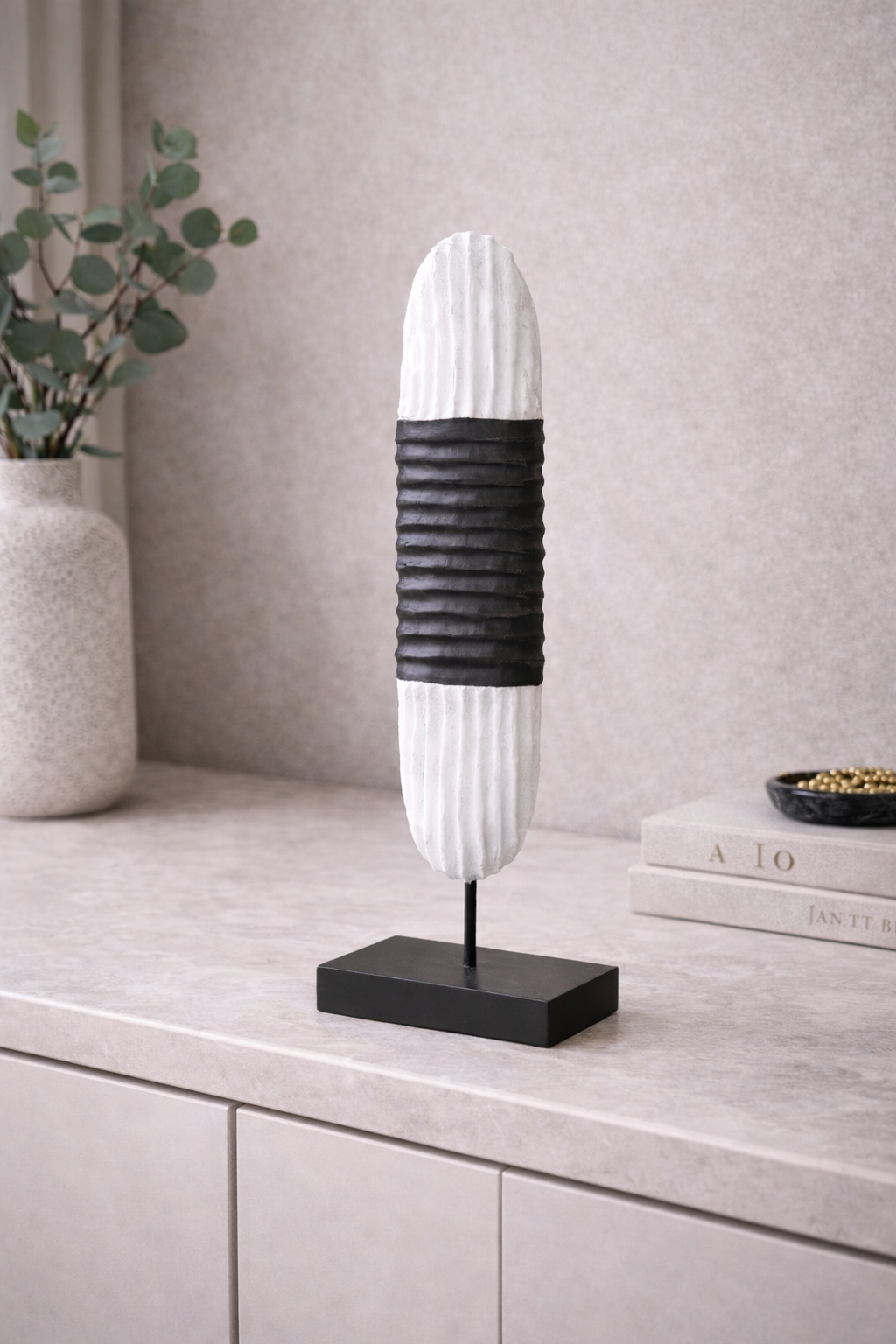 Fidel Black and White Mango Wood Oblong Sculpture