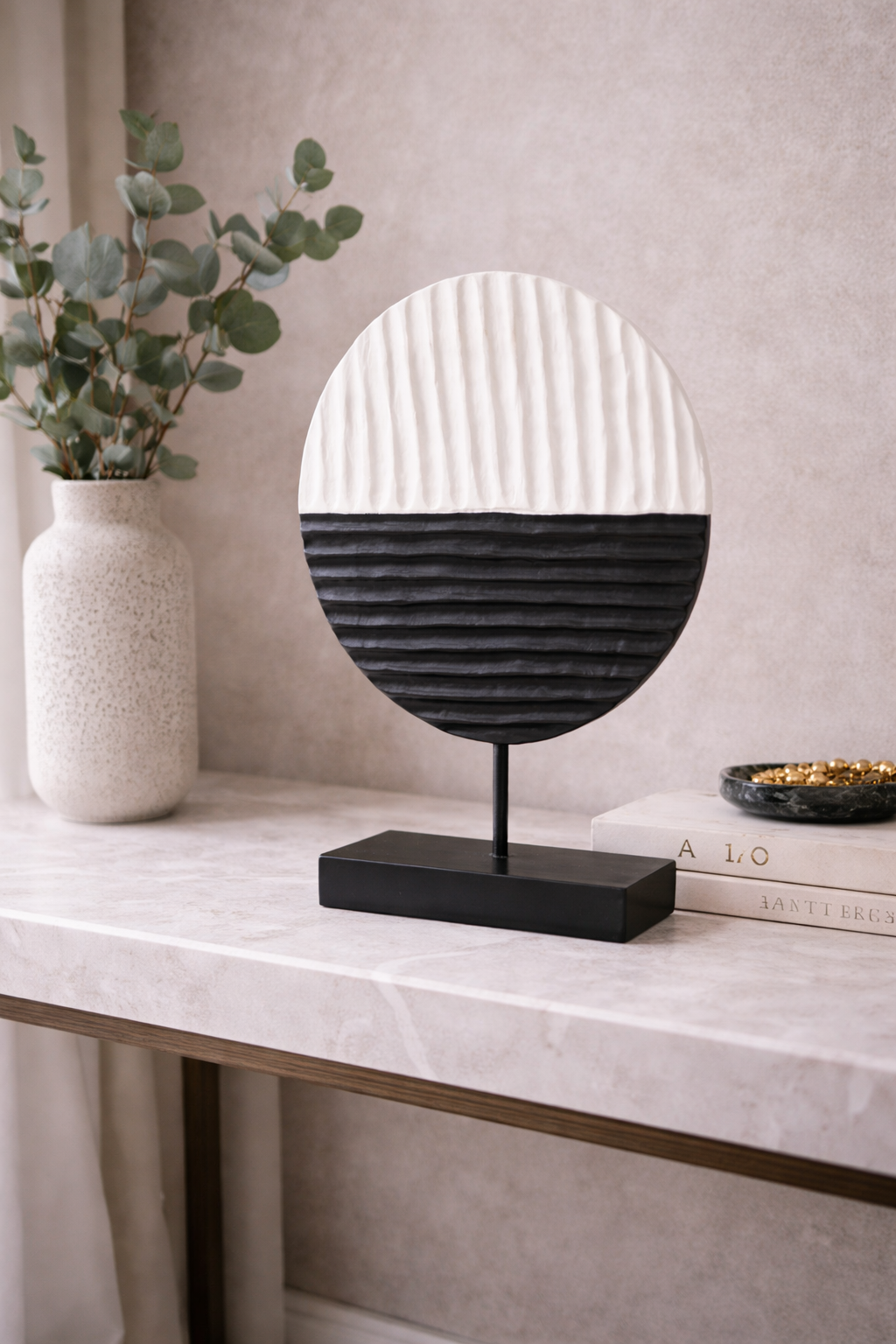 Fidel Black and White Mango Wood Round Sculpture